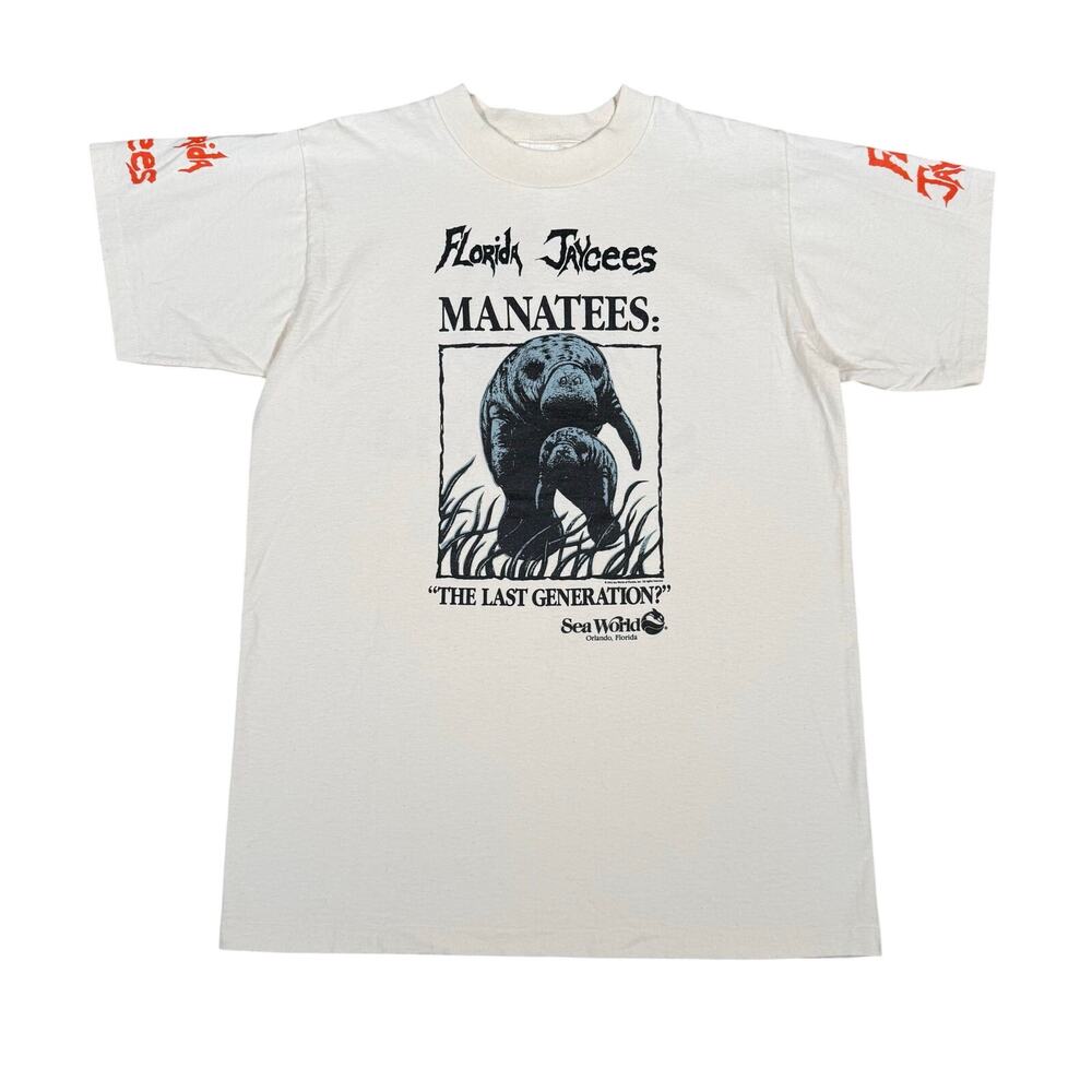 Vintage 1993 SeaWorld Florida Jaycees Manatees Graphic T-Shirt Size Medium